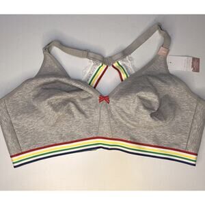 46DD Cacique Womens Unlined Full Coverage No-Wire Gray Rainbow Stripe Bra